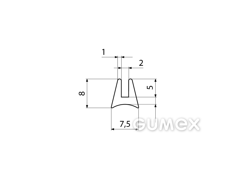 Silikonový profil tvaru "U", 8x7,5/2mm, 60°ShA, -60°C/+180°C, transparentní